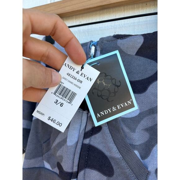 NWT Andy & Evan Gray Camo Zip Up Hoodie Sweatshirt, Sz 3-6 Mos - Picture 3 of 5